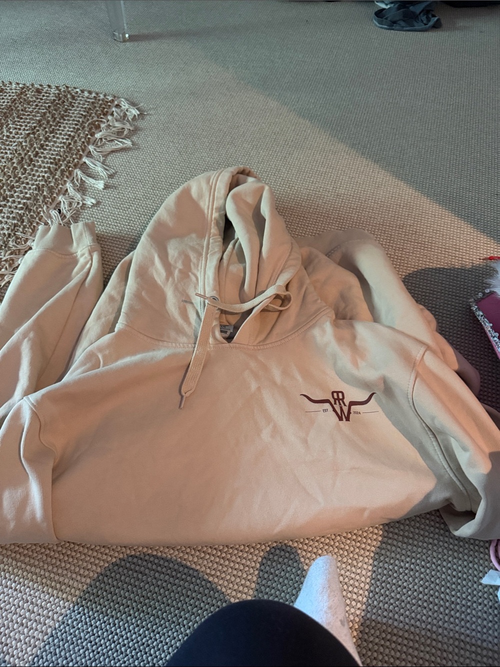 Women's Cowl Neck Hoodie in Beige with Subtle Logo